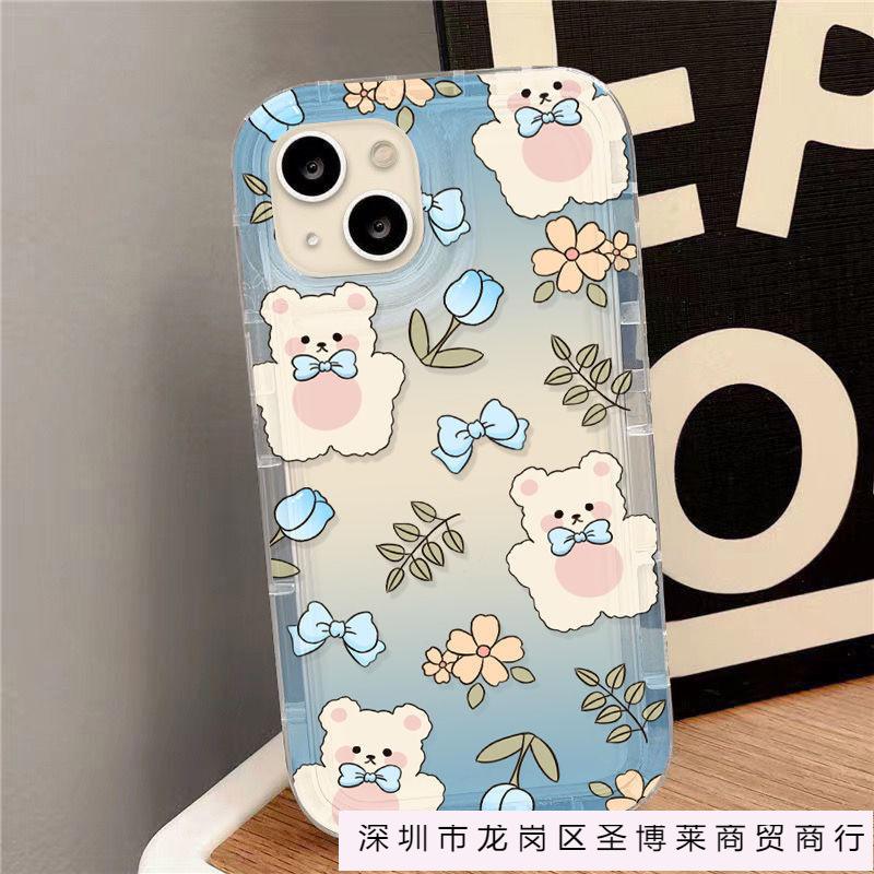 Flower Bear Apple 15 Mobile Phone Case Iphone14promax Transparent Soft Rubber 13/12/11 All-inclusive Anti-drop XR