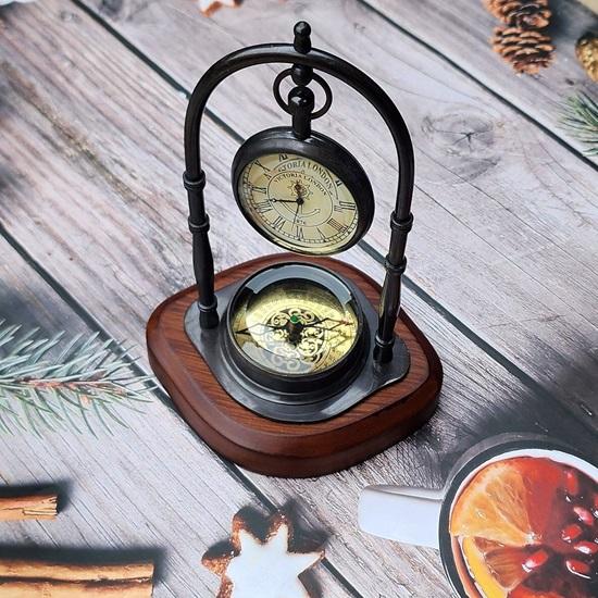 17.78 Cm Retro Table Clock with Nautical Compass, Christmas Present, Anniversary Gift, Keepsake, Tabletop Décor