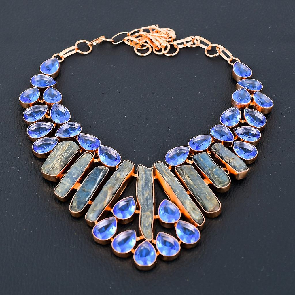Kyanite, Milky Opal Handmade Copper Gift Jewelry Necklace 18" B0d56