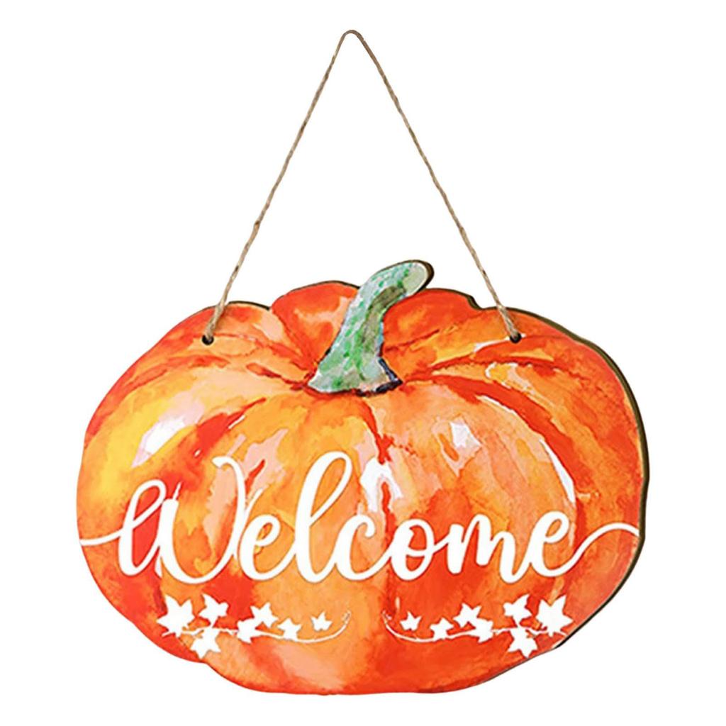 12x9in Fall Wooden Pumpkin Hanging Welcome Door Sign with Rope Thanksgiving Door Hanger Door Decor for Store Kitchen Door Wreath