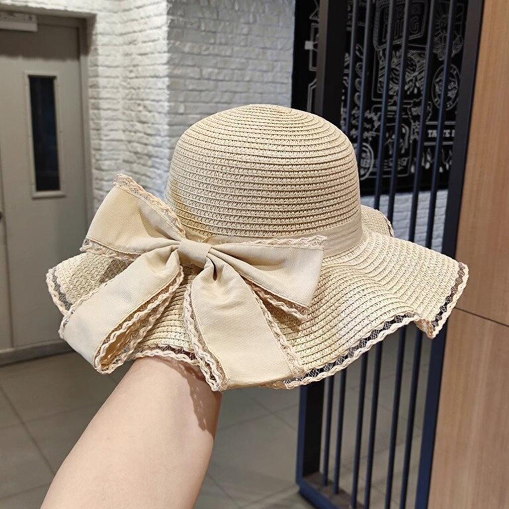 Women's Summer Fashion Sun Hat Large Brim & Bowknot Design Summer Sun Hats for Travel Holiday Beach Travelling