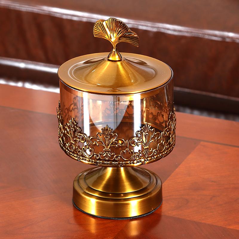 Creative Glass Candy Jar Bedroom Jewelry, Cosmetics Storage Jar Metal Cutout Ornaments Living Room Fruit Snack Storage Box Gift