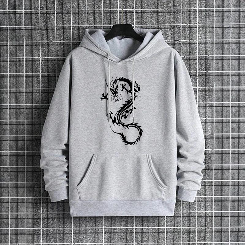 Mens Urban Hoodie 2025 New Chinese Dragon Print Streetwear Fashion Hooded Sweatshirt Male Trendy Casual Wear Autumn Winter Style