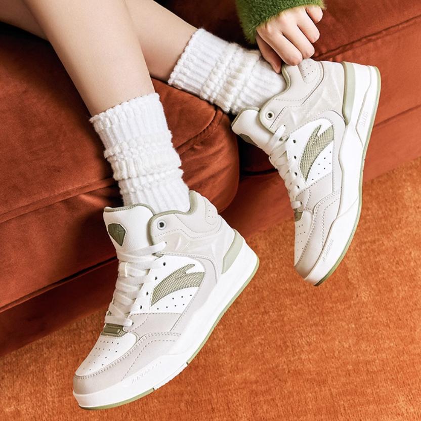 Anta 4 Karat Retro Klassische Rutschfeste Abriebfeste High-Top Skateschuhe Damen Sneaker Weiß Grau Grün 122448031-2