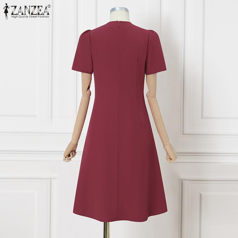 ZANZEA Vestido informal de verano para mujer, con cuello redondo y manga corta