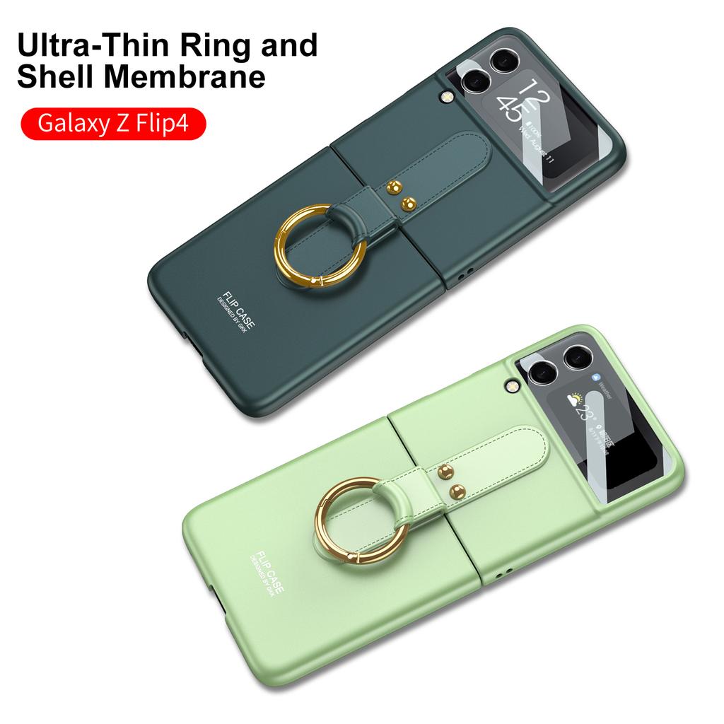 Pre Samsung Galaxy Z Flip 4 3 Puzdro Luxusné ultra-tenká pokožka-Pocitový krúžok Držiak šošovky Fólia odolná proti nárazom Pevný zadný kryt