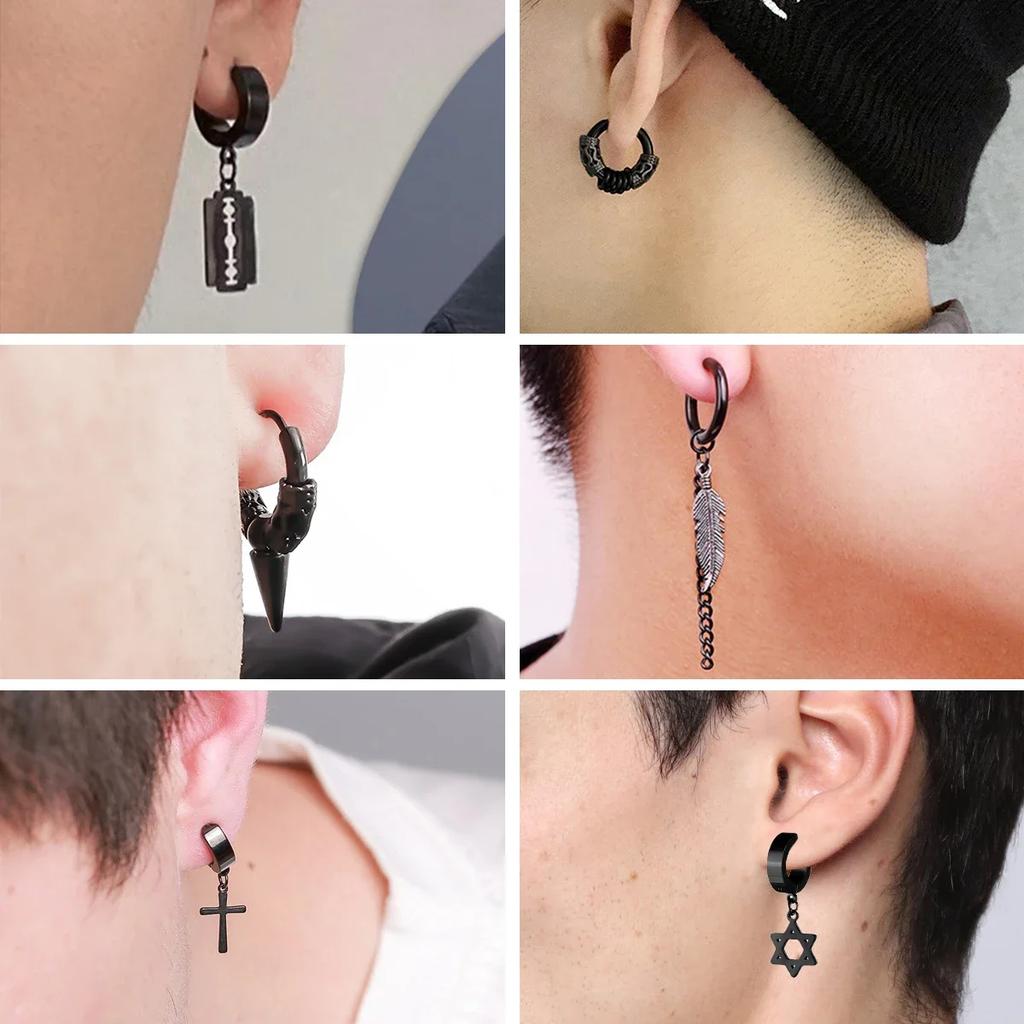 1Pair Unisex Punk Fashion Cross Pendant Ear Clip Non-Piercing Earrings Fake Earrings Gift for Men Women Jewelry Daily Wear