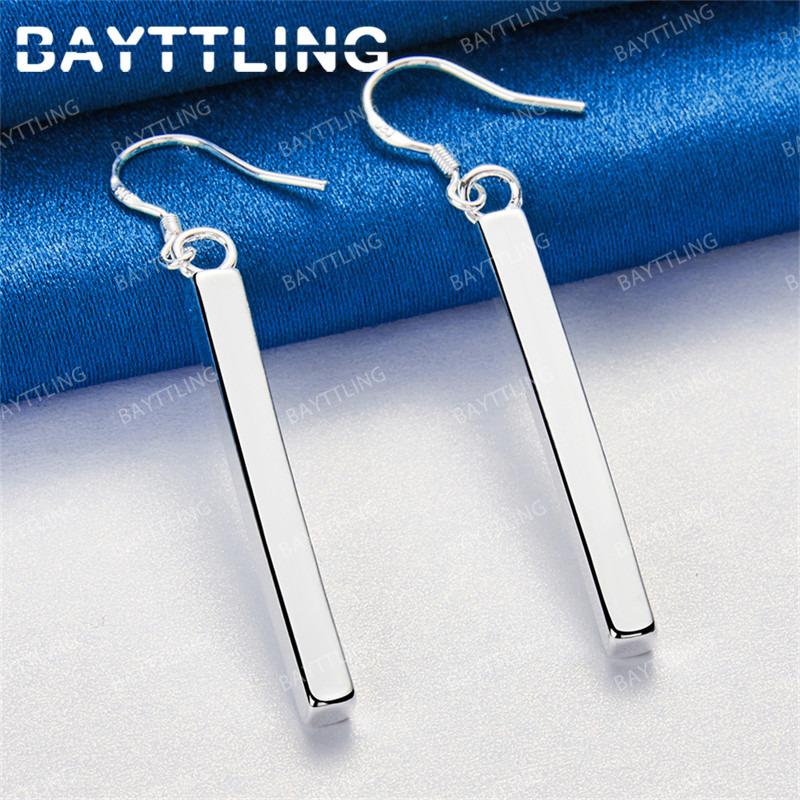 Luxury 925 Sterling Silver Delicate Long Pillar Earrings for Women Fashion Accessories Jewelry Wedding Gifts