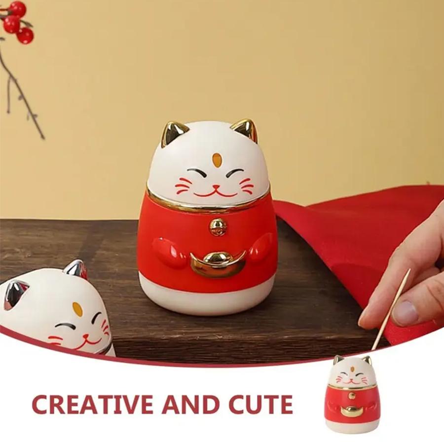1PC Automatic Pop-Up Toothpick Holder with Cute Cat Decoration Novelty Kitchen Home Storage Box