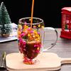 Double Wall Glass Mug with Flower Glitter Inside 450ml Large Capacity Heat & Cold Resistant Transparent