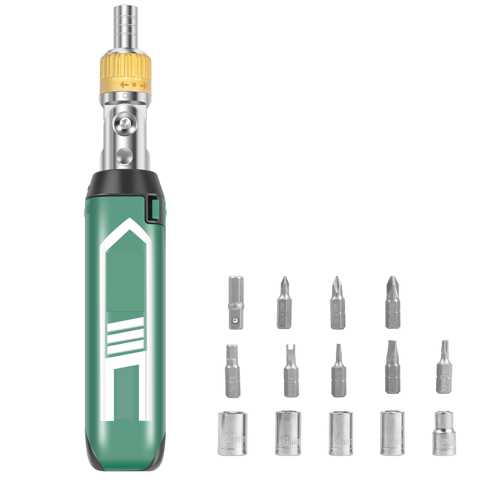 

14 in 1 Ratchet Screwdriver Set 180° Pivoting Adjustable Magnetic Screwdriver Set with Non Slip Handle for Car Computer Repair зелений