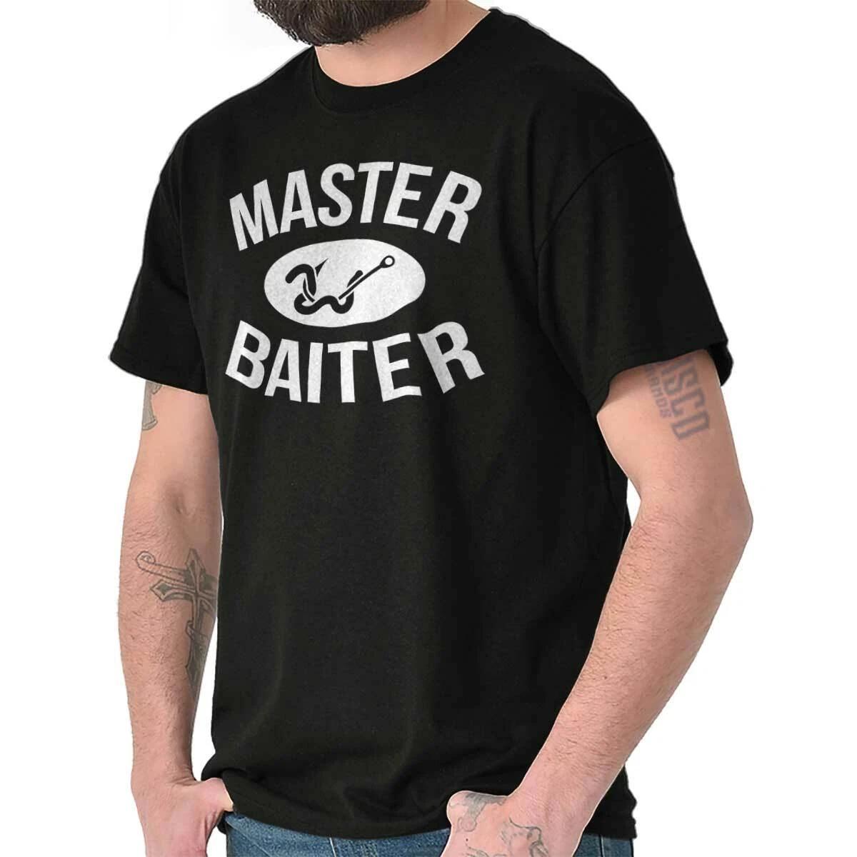 Funny Fishing Humor Master Baiter Innuendo Mens Casual Crewneck T Shirts Tees L