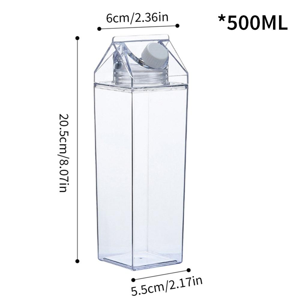 500ml/1000ml Milk Carton Water Bottle Plastic Transparent Water Bottle Portable Milk Storage Juice Tea Bottle Leakproof Cup