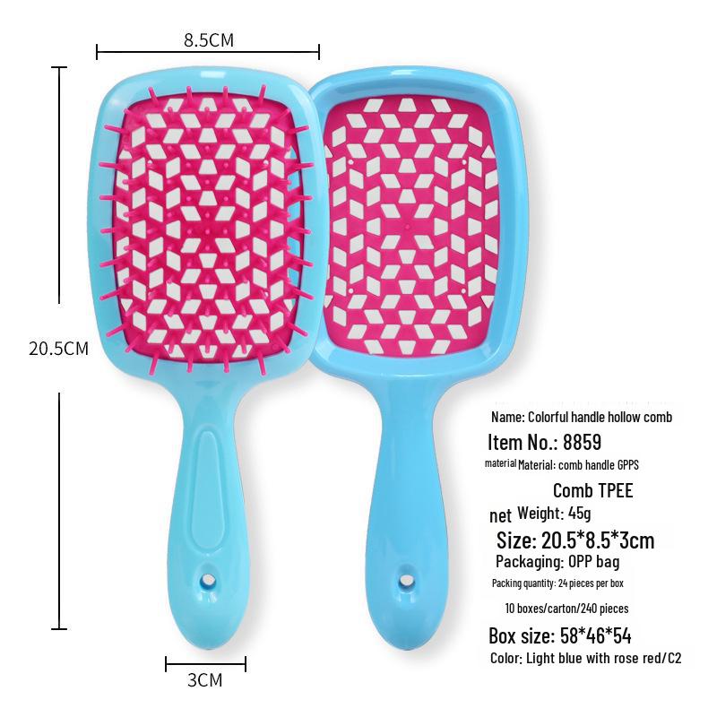 Pente de Massagem com Grelha Quadrada de Emenda – Ferramenta para Cabelo Volumoso e Alisamento