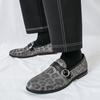 Luxury New Designer Men's Pointed Leopard Pattern Wedding Leather Shoes Male Casual Monk Strap Loafers Formal Dress Footwear