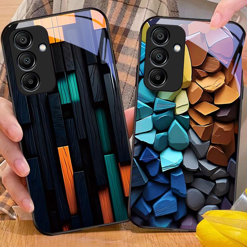 Kreativer Block für Samsung Galaxy A15 5G 54 4G 51 50 24 35 90 71 12 51 53 52S 80 22 34 Schwarze Hülle aus gehärtetem Glas