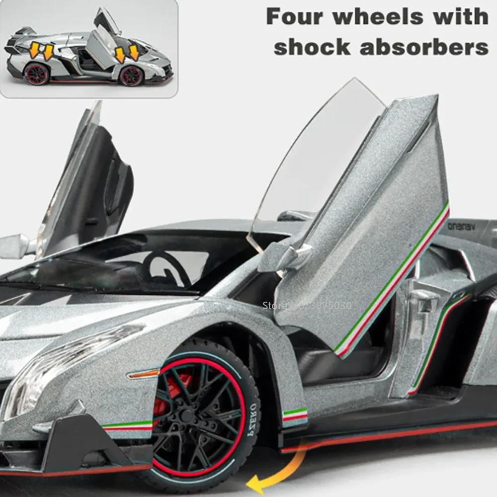1/24 Lamborghini Veneno Sports Car Model Alloy Diecast Toy High Simulation Cars Wheel Suspension Pull Back Collection Birthday Gifts for Boy