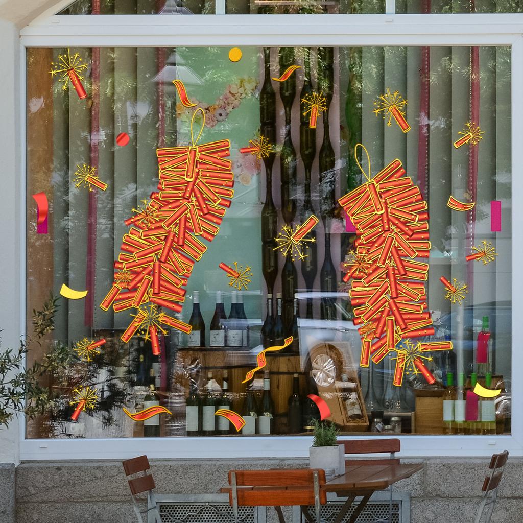 Da13500 New Year'S Theme Window Sticker Creative Bronzing Firecrackers Festival Decoration Double-Sided Visual Static Glass Sticker