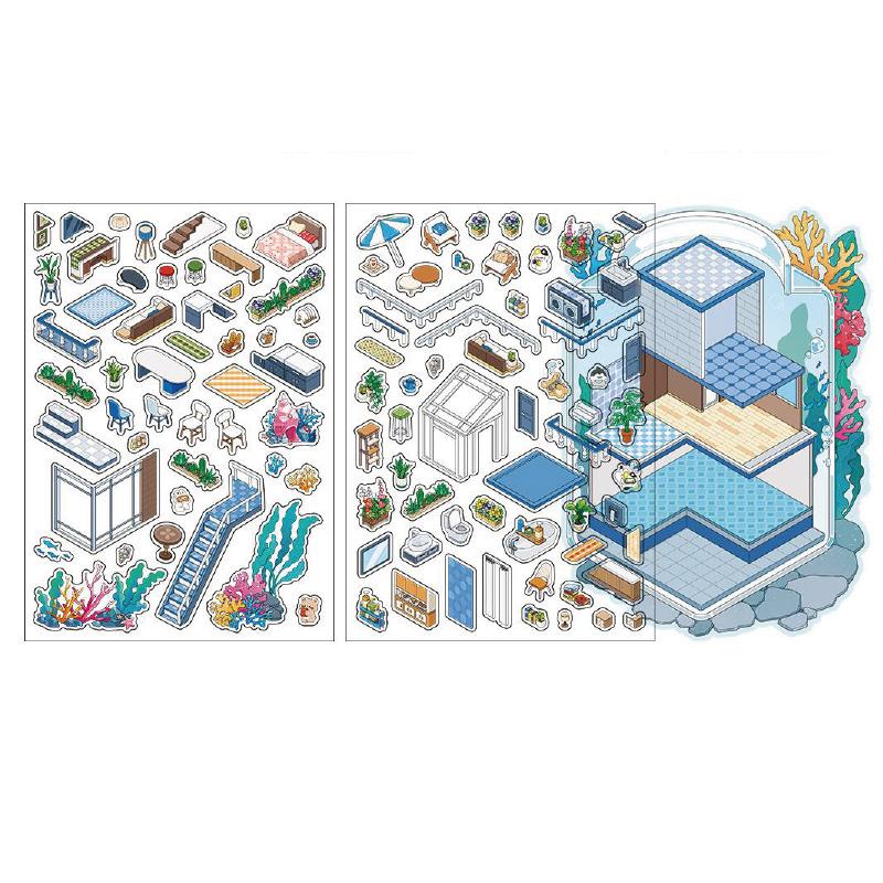 3Sheets/Bag Sticker Pack Kawaii Open Today PET 2.5D Scenery Stickers For Scrapbook Journal Planner DIY Stationery Decoration