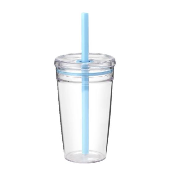 Water Cup with Lid And Straw 450ML BPA-Free Reusable Iced Coffee Cup Clear Plastic Drinkware for Tea Smoothies