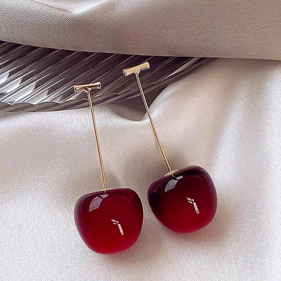 Cherry Wine Red Women's Unique Dangle Earrings - Fresh Sweet Design