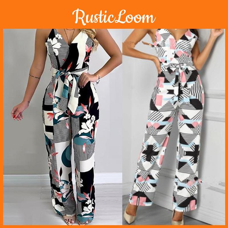 Elegant Multicolor Women Strappy Wide Leg Long Playsuit With V-neck Design