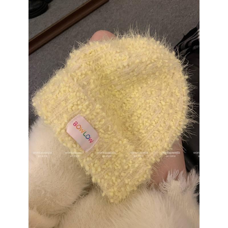 Red Woolen Hat for Women In Autumn and Winter Furry  Warm and Cold Proof Ear Protection Knitted Hat Sweet and Versatile Plush Hat