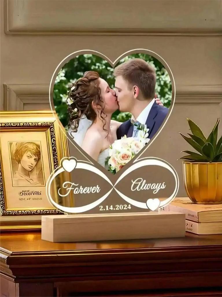 Custom Acrylic Heart Picture Frame with Photo Personalized Anniversary Gift for Couples - Choose Color Women Men
