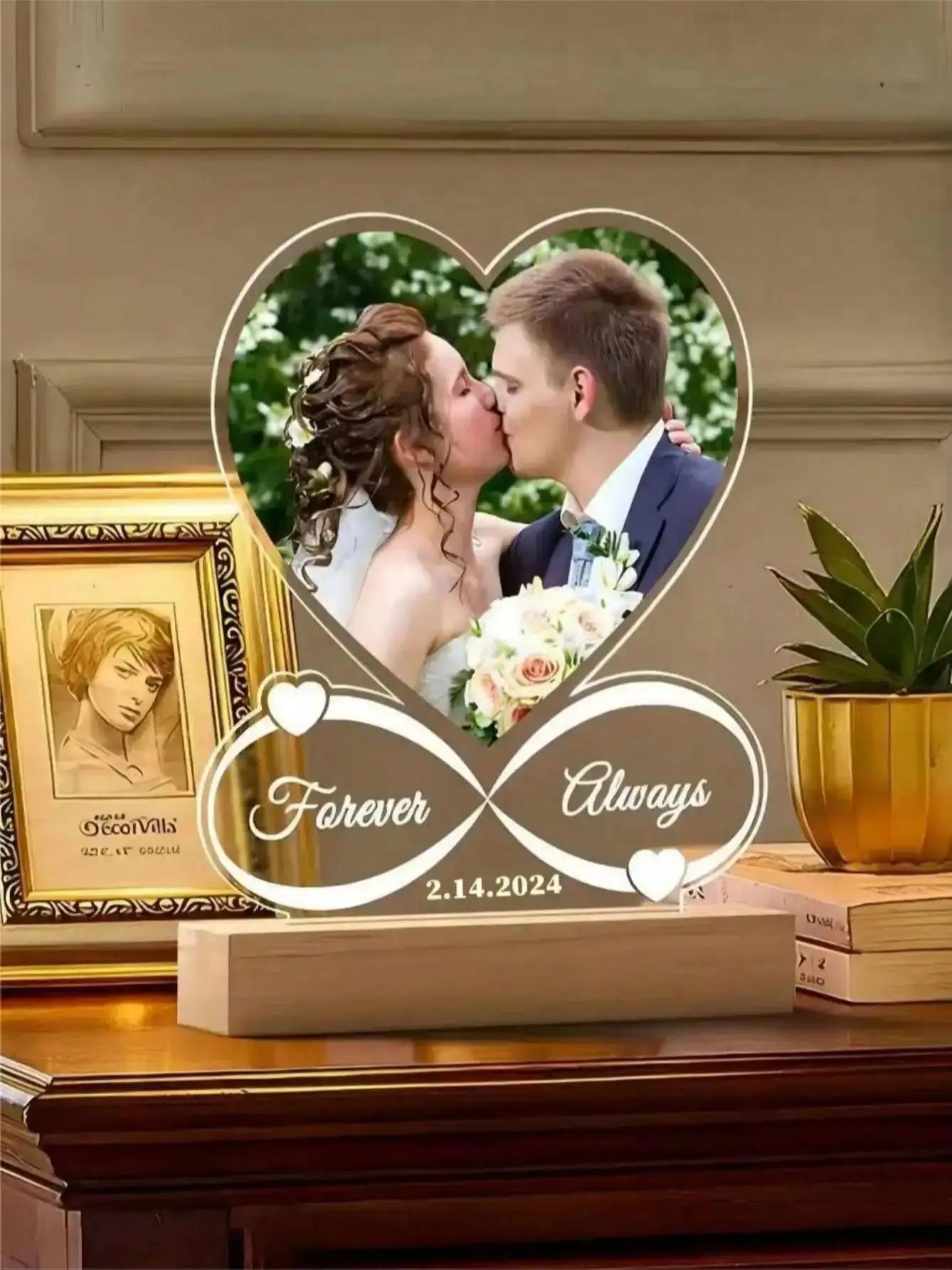 

Custom Acrylic Heart Picture Frame with Photo Personalized Anniversary Gift for Couples - Choose Color Women Men