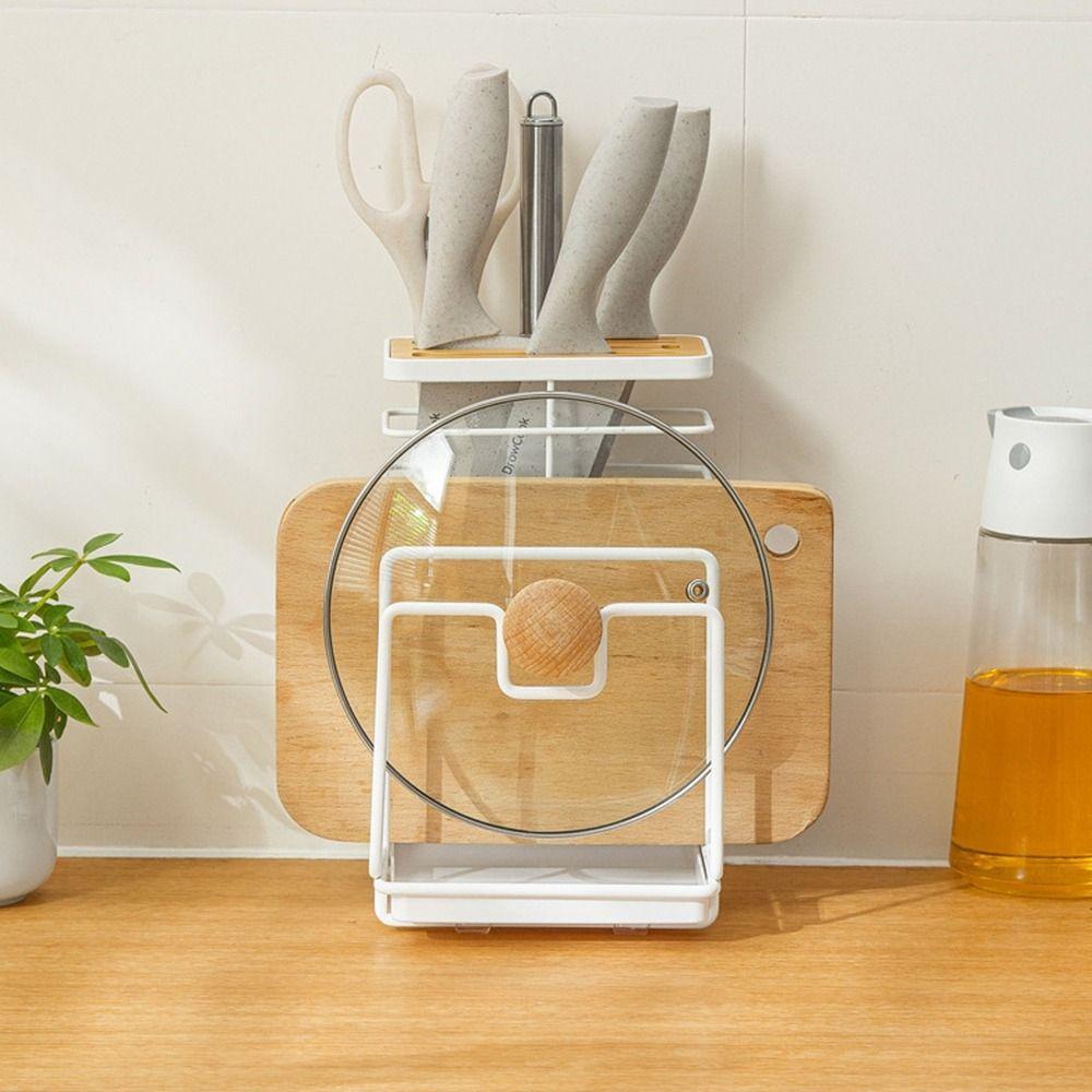 Large Capacity Cutlery Inserted Block Storage Tank Black/White Pot Cover Stand  for Kitchen