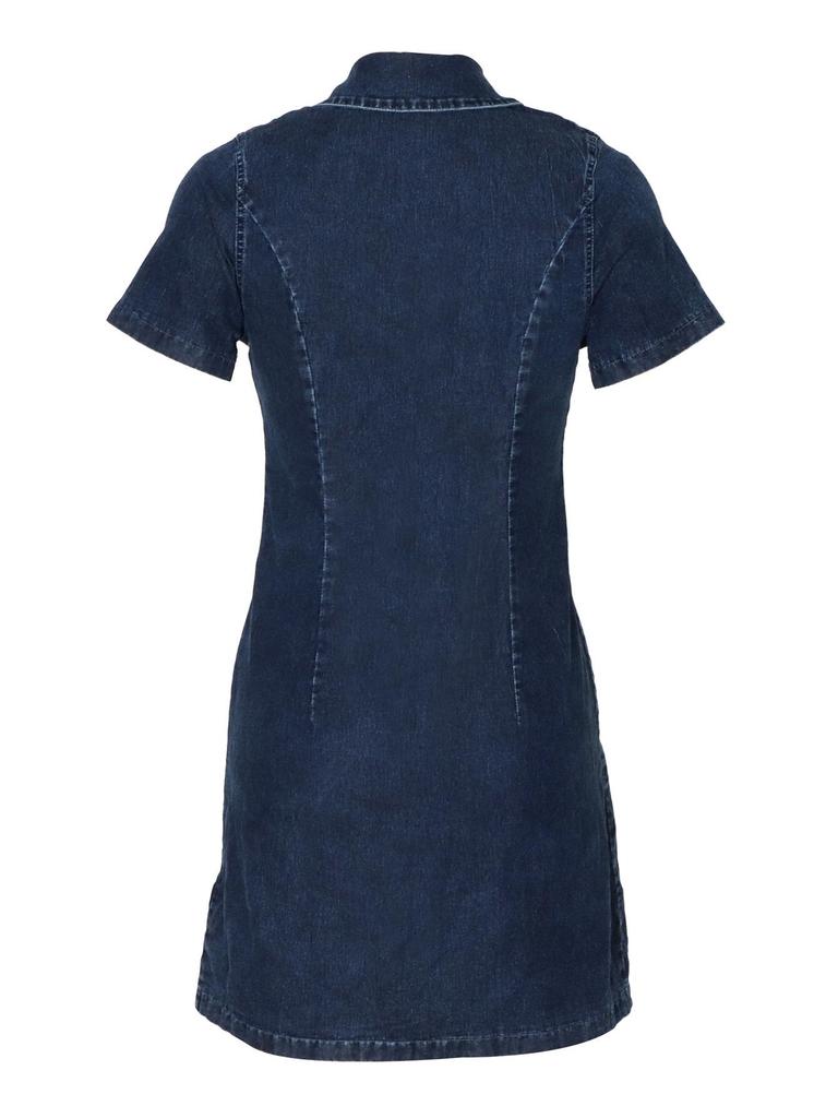 Women's Denim Skirt Dress: Short Sleeve, Cardigan Style with Cinched Waist and Pockets