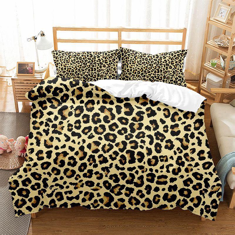 Leopard Print Duvet Cover Set King Queen Full Size Polyester Bedding Set African Animal Cheetah Print Perfect For Man And Woman