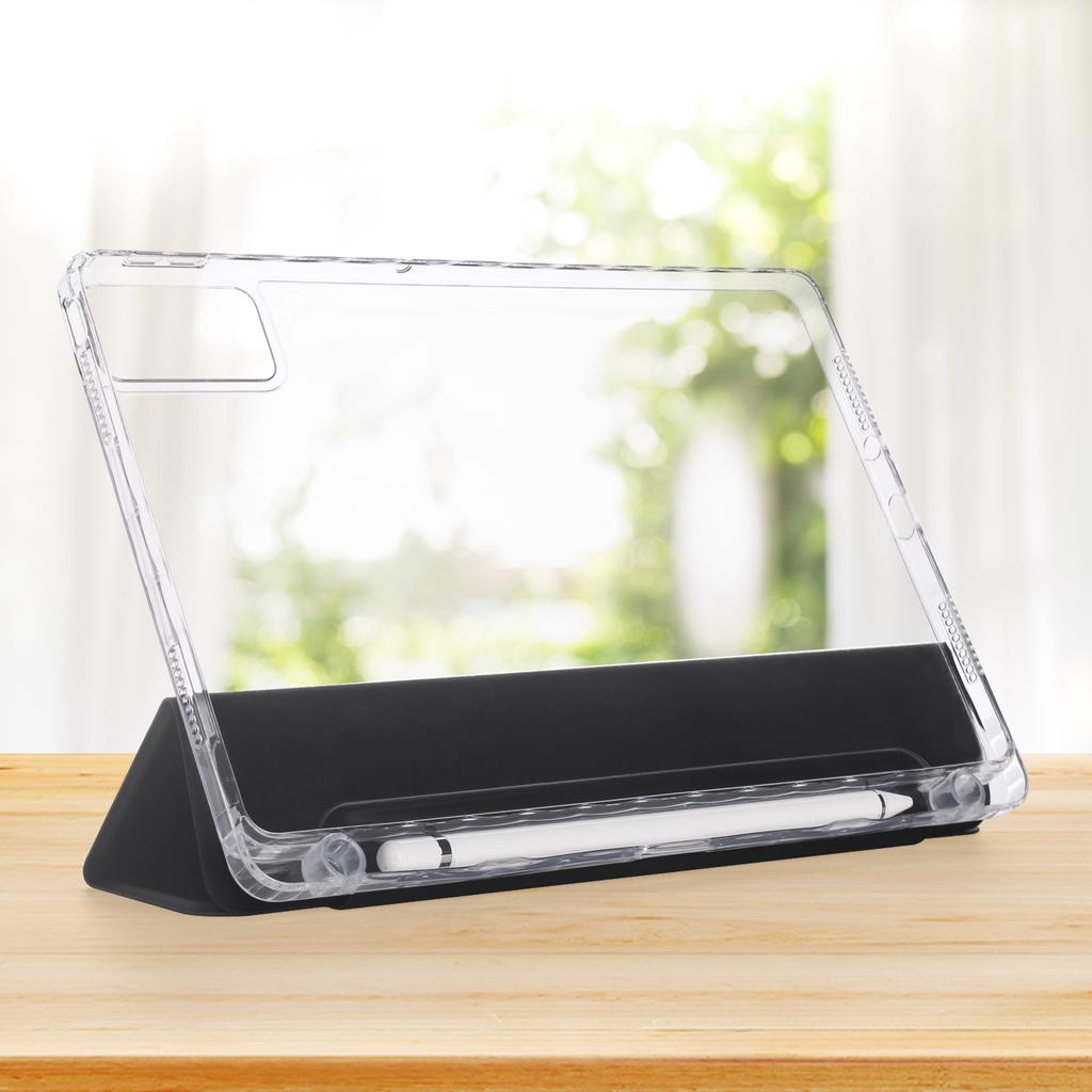 For Xiaomi Redmi Pad SE Case Tri-Fold Stand Leather+TPU+Acrylic Clear Back Tablet Cover
