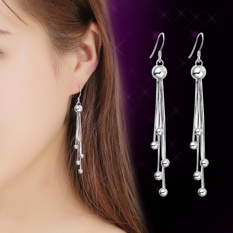 Korean Style Retro Beaded Tassel Drop Earrings for Women