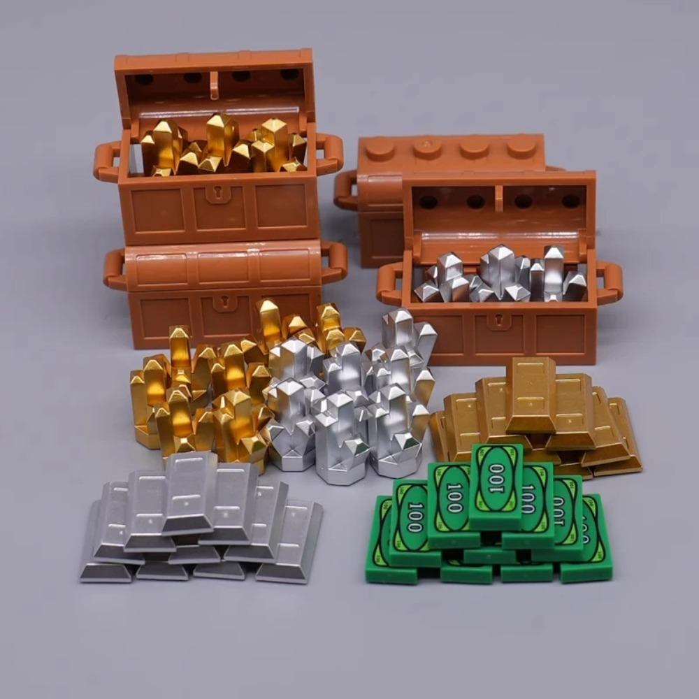 City Treasure Building Blocks MOC Dollar Cash Gold Silver Mine Egg Transparent Diamond ATM Machine Safe Money Bag DIY Toys K037