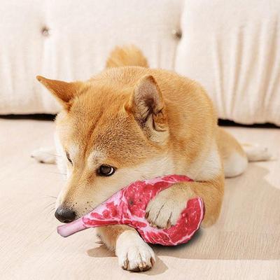 Quietschende Kauspielzeuge für Hund Welpe Quietschende Spielzeuge mit Steakform Zähe Bissfeste Haustier Apportierspielzeuge für Mittelgroße und Große Welpen