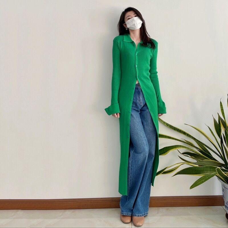 

Today s fashion is beautiful, chic and unique, high-cold temperament green knitted dress design sense niche long dress S зелёный