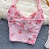 Dámske Sladké Šifónové Potlačené Camis Letné Halter Bez Chrbta Sieťované Tank Topy Vintage Bez Rukávov Štíhle Dobby Základy Crop Top Y2k