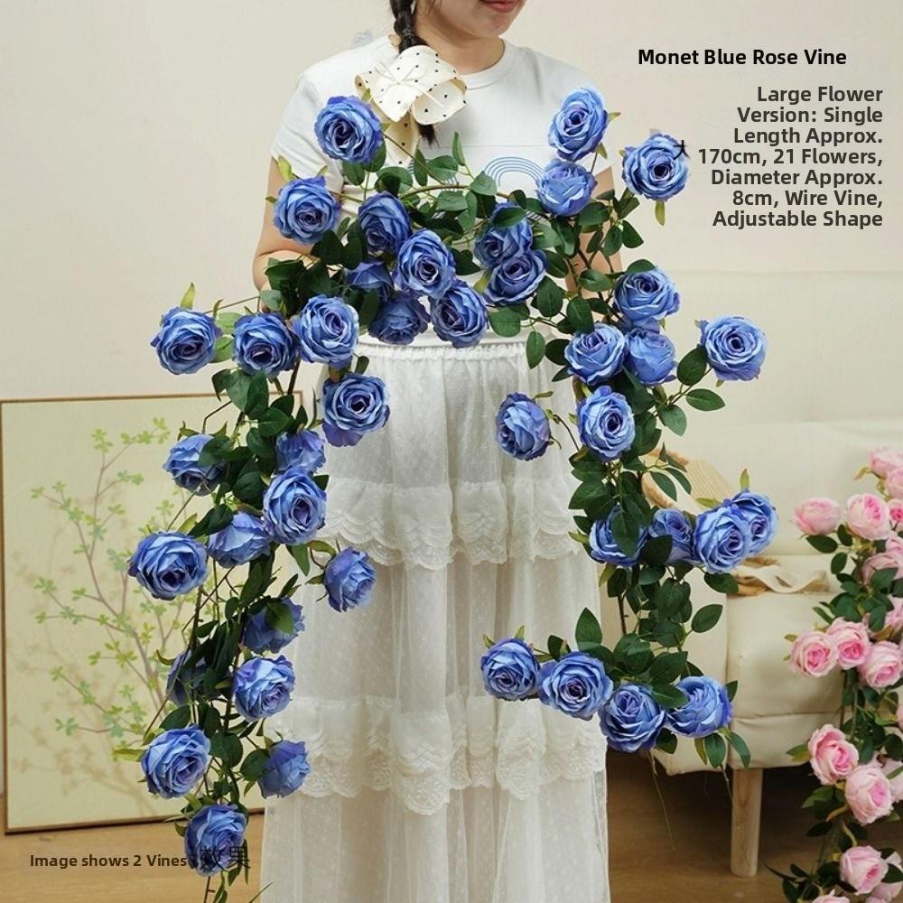New Plastic Silk Artificial Rose Vine 8 Colors 1.7m 21 Heads Wall Decor Rattan Fake Plants Leaves Home Decoration