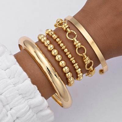 5pcs Fashion Simple Bracelet Set for Women Boho Exaggerated Stackable Design CCB Bangles Dating Vacation Daily Wear Jewelry Gift