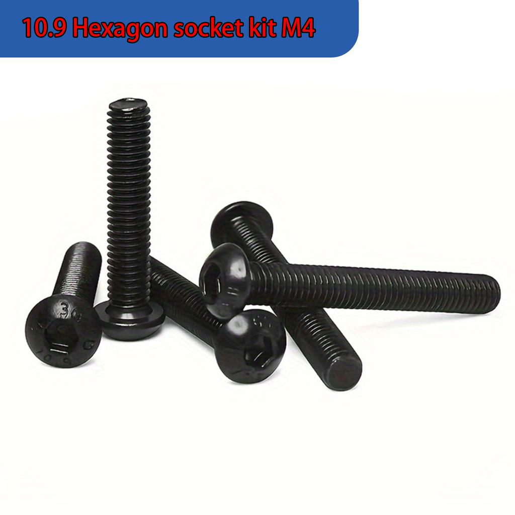 300pcs M4 Black Hex Pan Head Screws and Nuts Set, Black Round Cup High Strength Screws