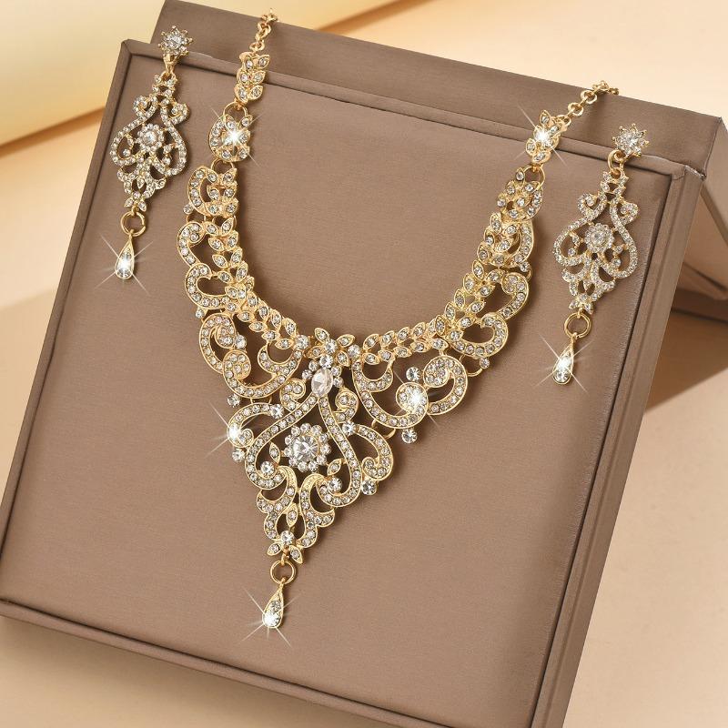 Meier European and american exaggerated rhinestone necklace and earring set - bridal, evening gown, and party accessories