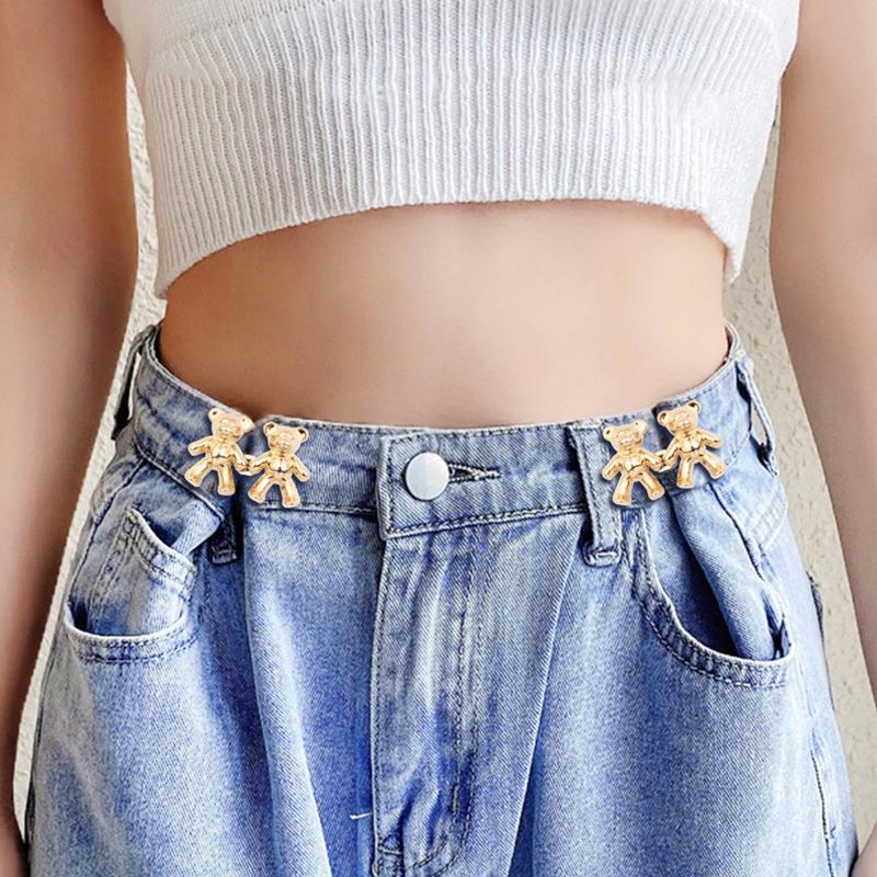 Reusable Metal Buttons Bear Flower Snap Fastener Pants Pin Retractable Button Sewing-on Buckles Jeans Perfect Fit Reduce Waist