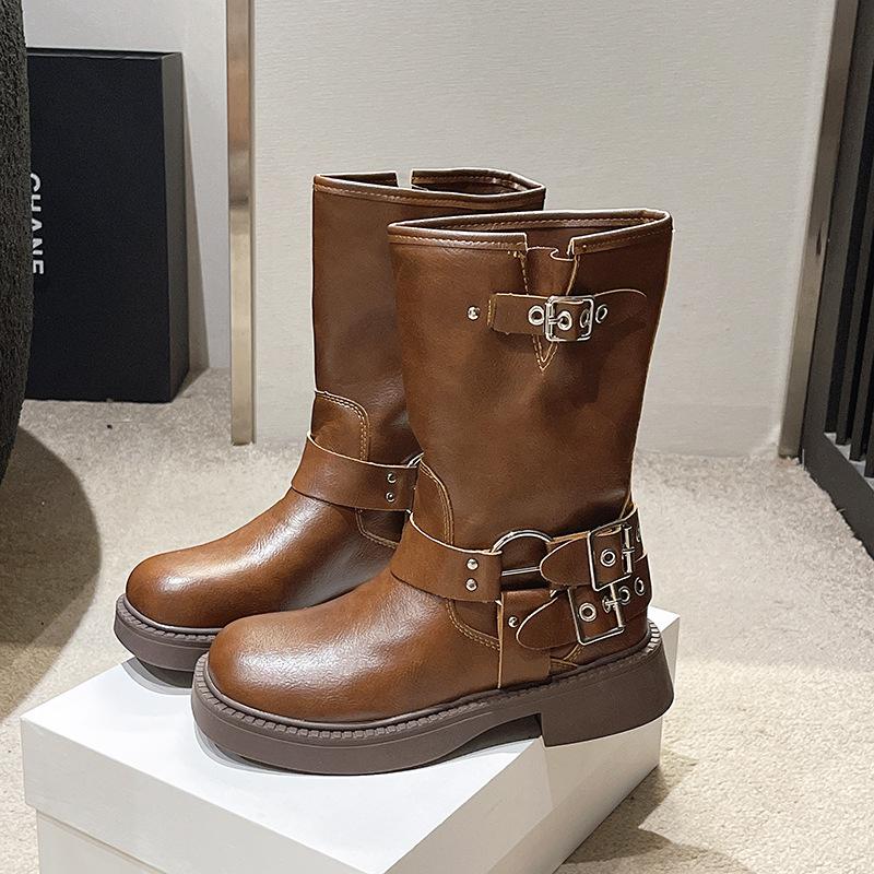 

2025 осень новый интернет-знаменитость мягкая кожа spice girls ботинки в стиле милитари женские ботинки-локомотивы ботинки средней высоты толстый каблук ботинки рыцаря женские ботинки 40 коричневый