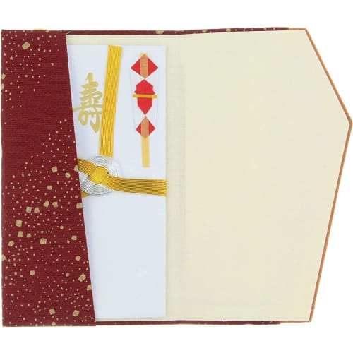 Daiko Sangyo Ester Chirimen Colorful Embroidered Fukusa (Crepe Cloth) with Gold Envelope, Celebration/Condolence Set, Made In Japan, Dark Red/Purple,