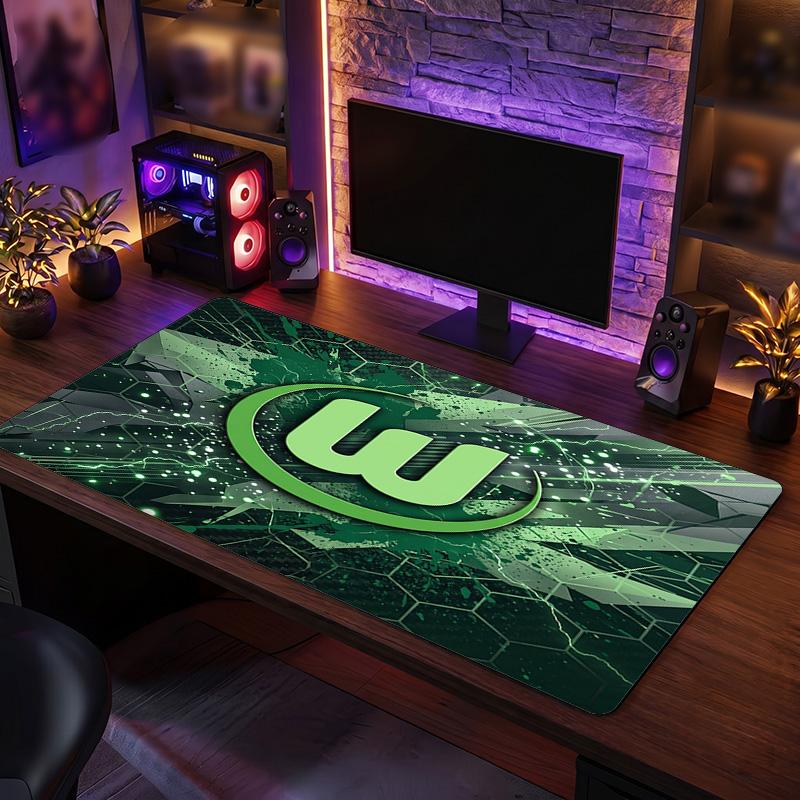 VfL Wolfsburg FC Theme Pattern Mouse Pad, Soccer Logo Design XXL Gaming Desk Mat Non-Slip Computer Mouse Pad