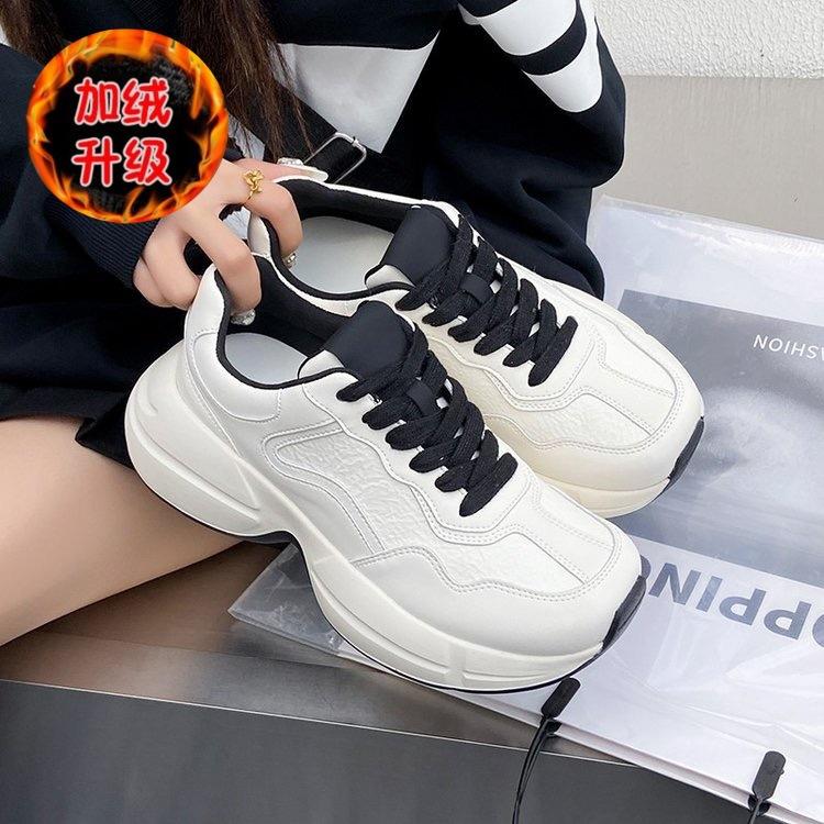 Leather platform dad shoes women's 2025 new spring and autumn autumn and winter women's shoes small white shoes women's casual sports shoes