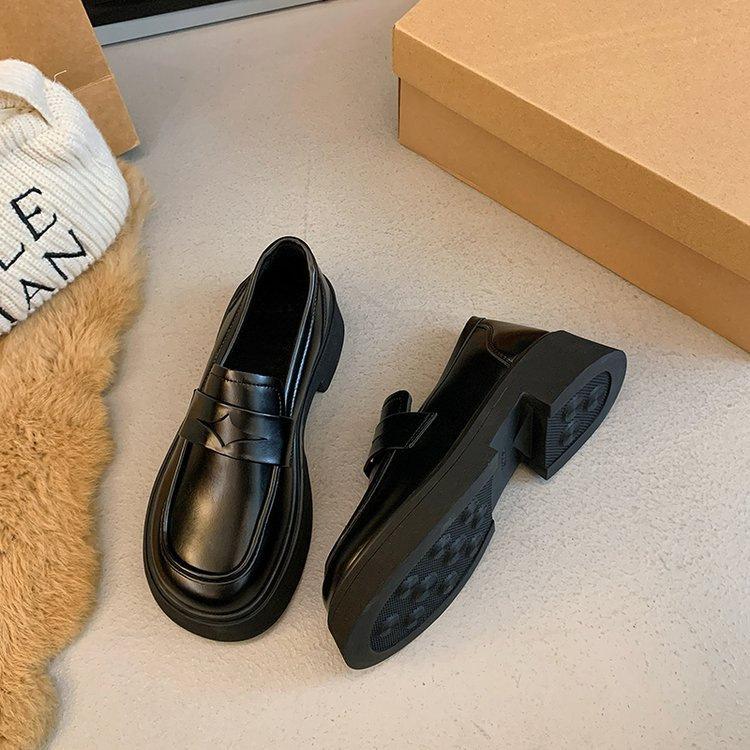 

Туфли Мэри Джейн маленькие кожаные туфли платформа толстый каблук бархатные одинарные туфли женские 2025 новый корейский стиль глубокий вырез хлопковые туфли лоферы женские 35