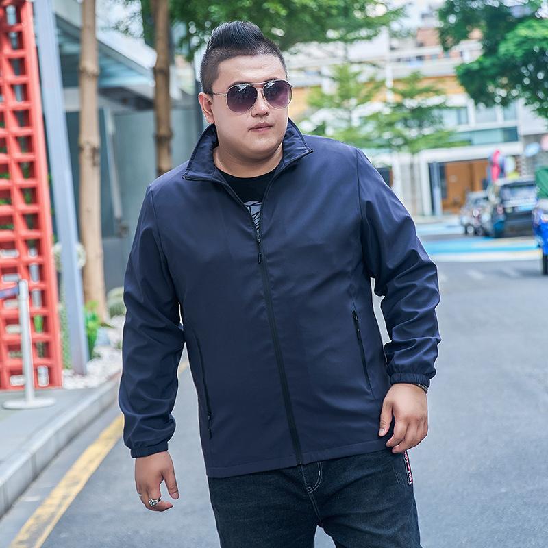 Men Spring Autumn Plus Size Jackets Solid-Color Hooded Stand-Up Collar Windbreaker Jacket