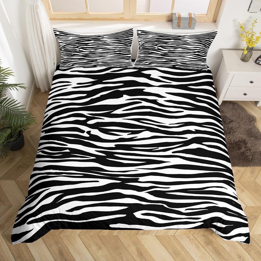 Zebra Print Duvet Cover Twin Wild Animal Theme Bed Set Safari Wildlife Fur Comforter Cover Abstract Geometric Stripe Bedding Set